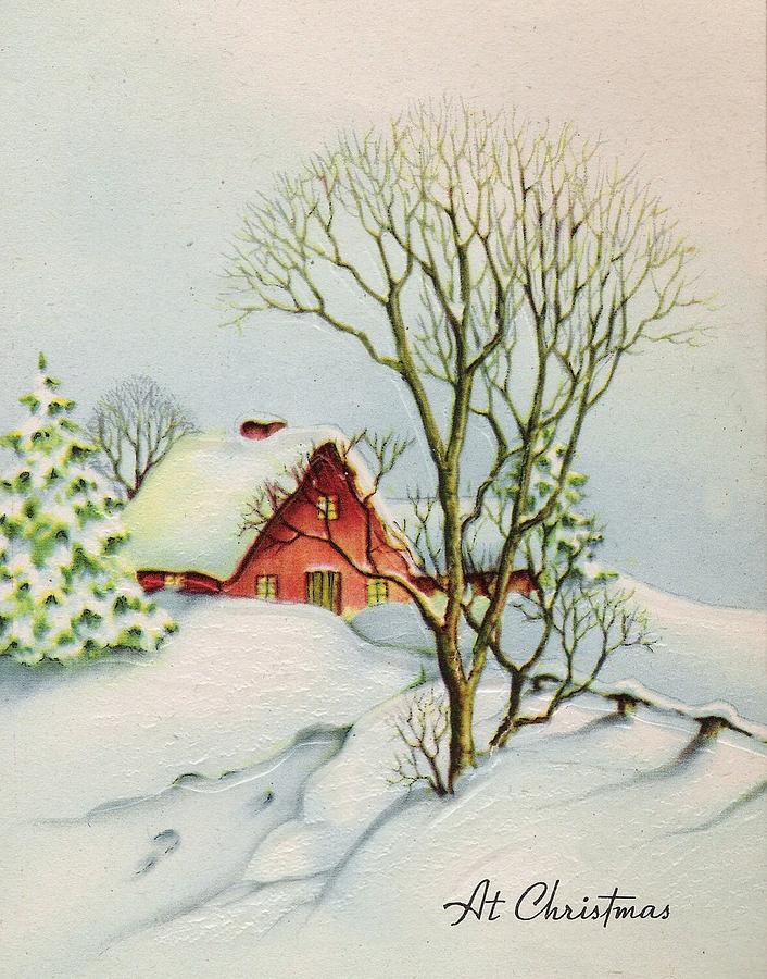 Christmas Greetings 581 - Snowy winter cottage Painting by Bellavista ...