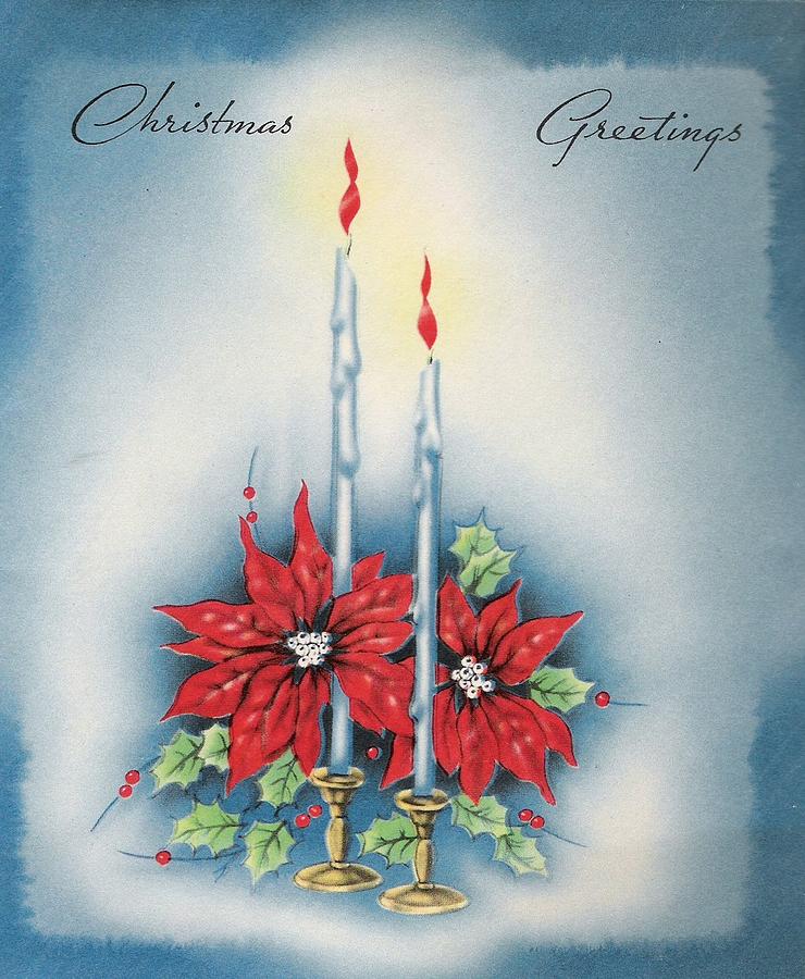 Christmas Greetings 635 - candles and flowers Painting by Tuscan Afternoon
