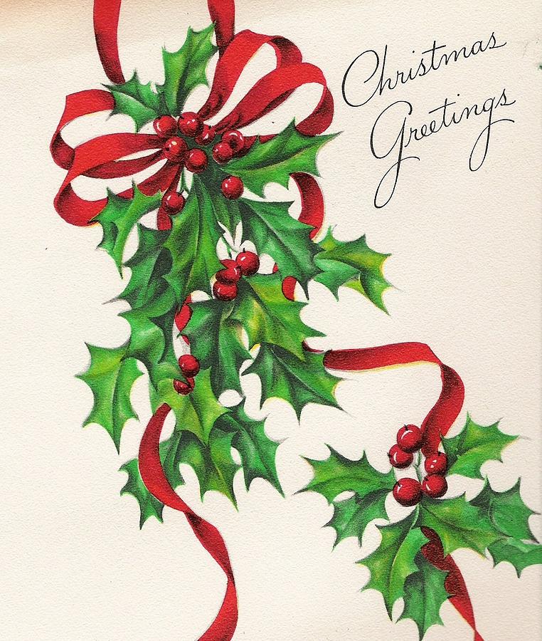 Christmas Greetings 637 - mistletoe with ribbon Painting by Bellavista ...
