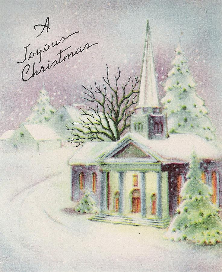 Modern Wide Linen Xmas P17 Church In Snow Swap Playing Card 