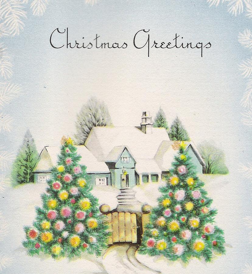Christmas Greetings 736 - Vintage Christmas Cards - Christmas trees ...