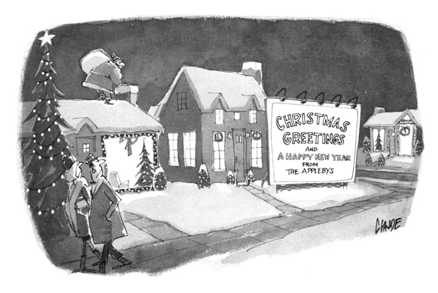 Christmas Greetings from the Applebys Drawing by Claude Smith
