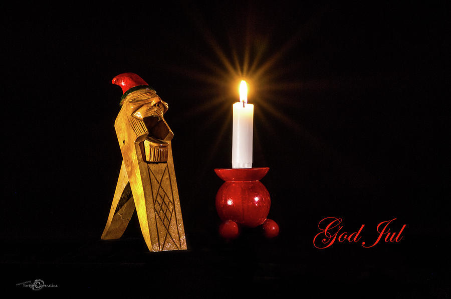 Christmas greetings in Swedish on a Norwegian Gnome Nutcracker Photograph by Torbjorn Swenelius