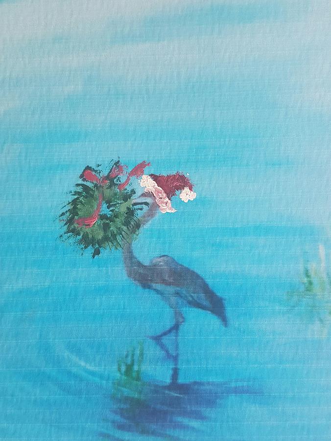 Christmas Heron Painting by Cheryl LaBahn Simeone