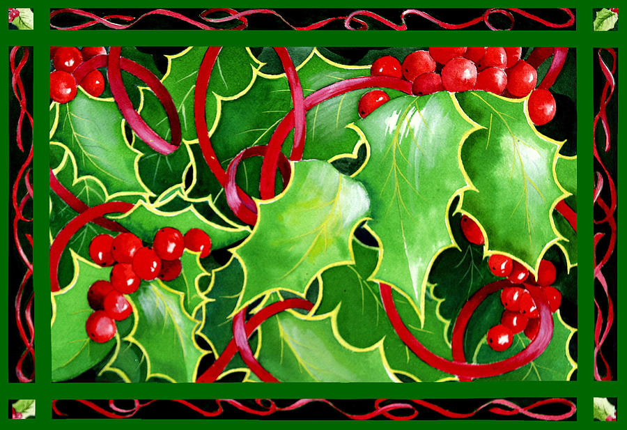 Christmas Holly and Berries Painting by Janis Grau