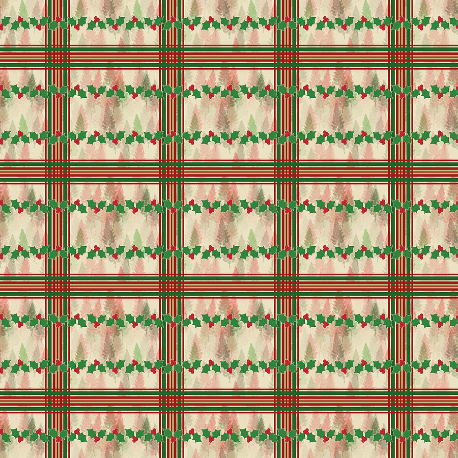 Christmas Holly Plaid Digital Art by Barry Wills
