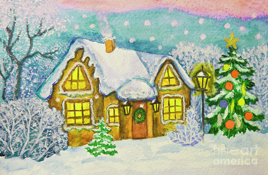 Christmas house, painting Painting by Irina Afonskaya