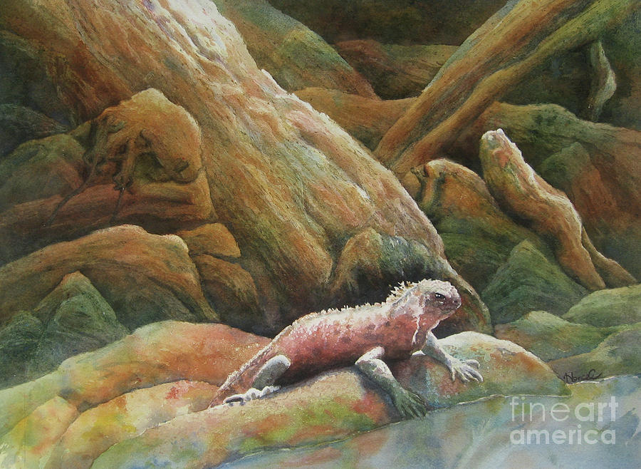 Christmas Iguanas Painting by Nancy Charbeneau
