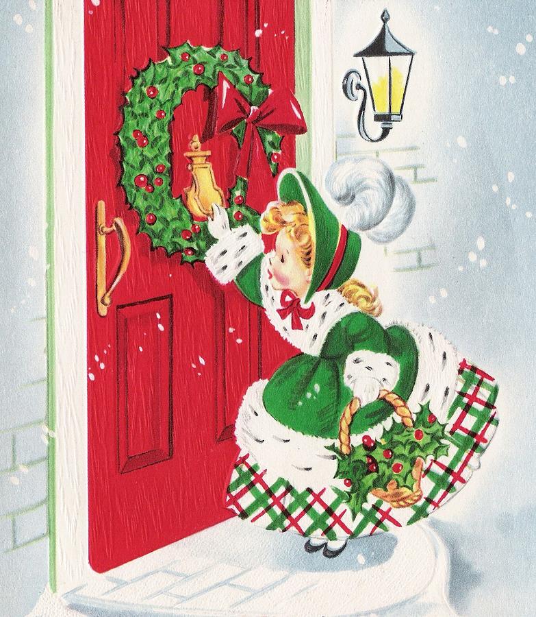 Christmas Illustration 1156 - Vintage Christmas Cards - Little Girl ...