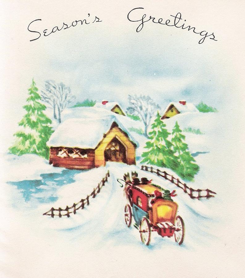 Christmas Illustration 1226 - Vintage Christmas Cards - Horse Drawn ...