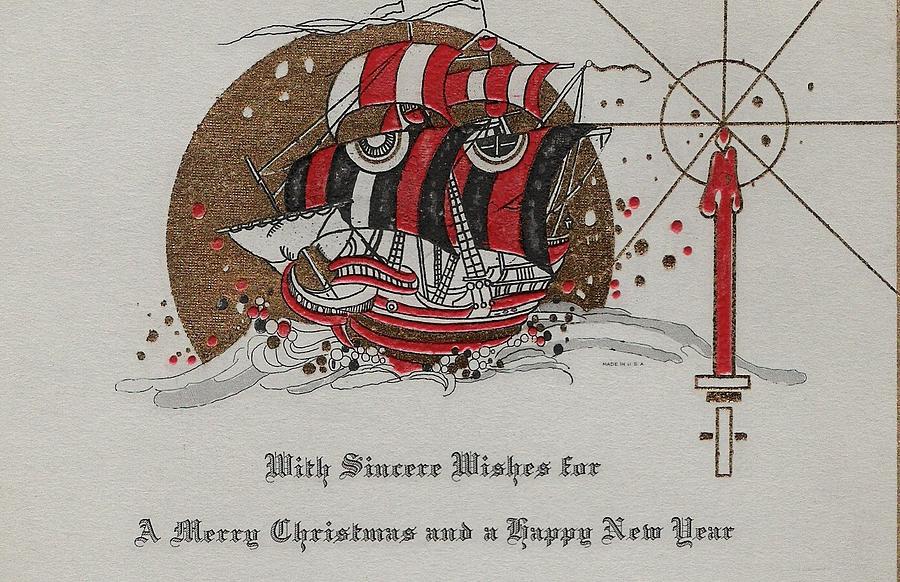 Christmas illustration 191 - Vintage Christmas Cards - Sailing Painting ...