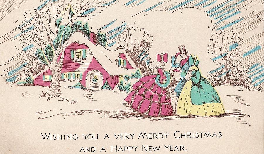 Christmas illustration 262 - Vintage Christmas Cards - Snowy Cottage ...
