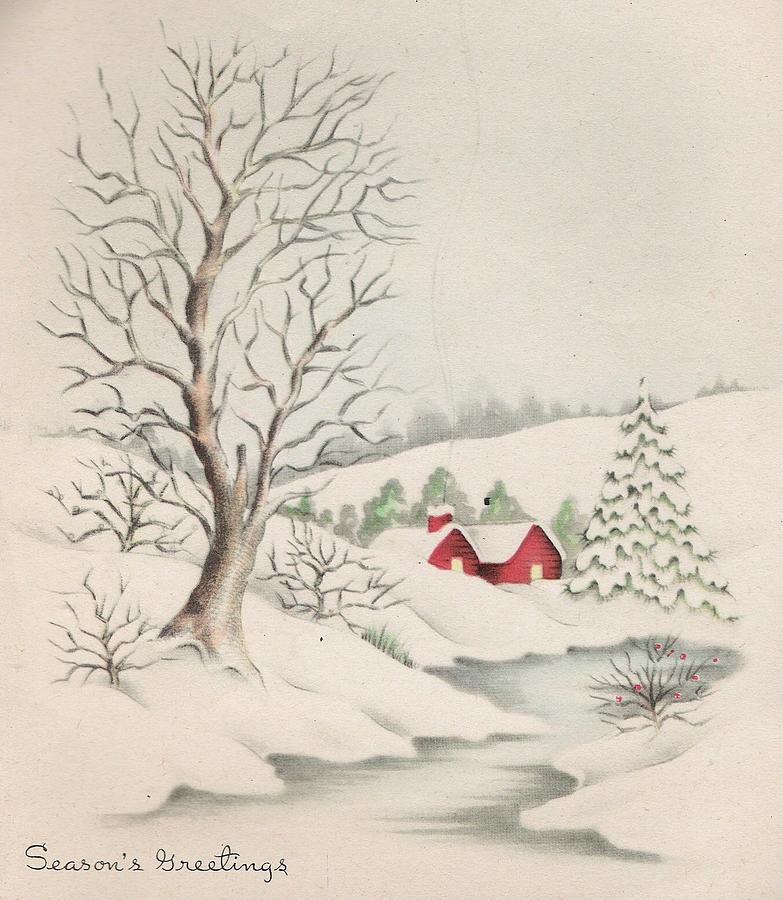 christmas landscape drawing