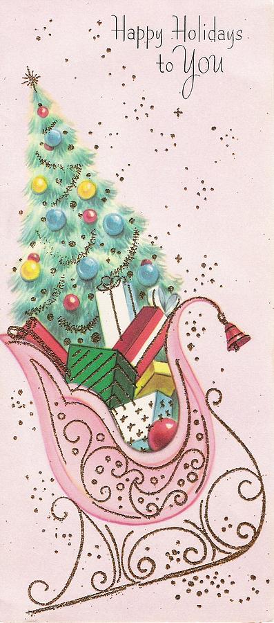 Christmas Illustration 482 Holiday Wishes With Christmas Tree And Gifts On Sleigh