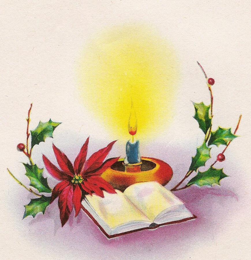 Christmas Illustration 500 Christmas Candle With Red Flower Mistletoe Painting By Tuscan Afternoon