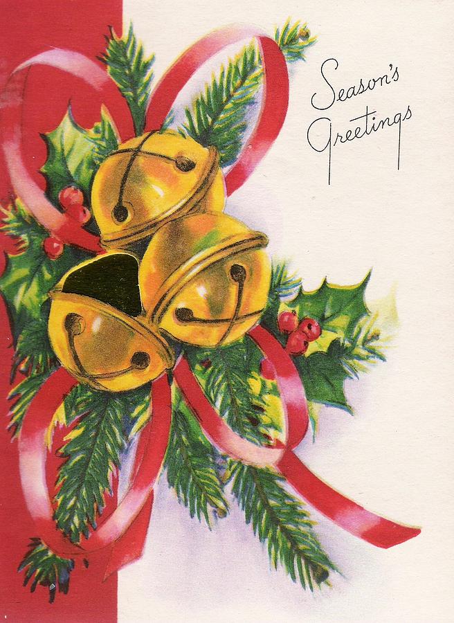 Christmas illustration 526 - Christmas bells tied with ribbon,mistletoe ...