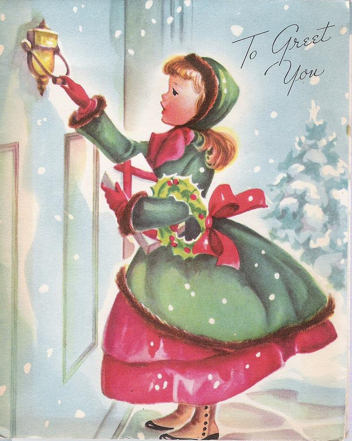 Christmas Illustration 670 - Vintage Christmas Cards - Little Girl In ...