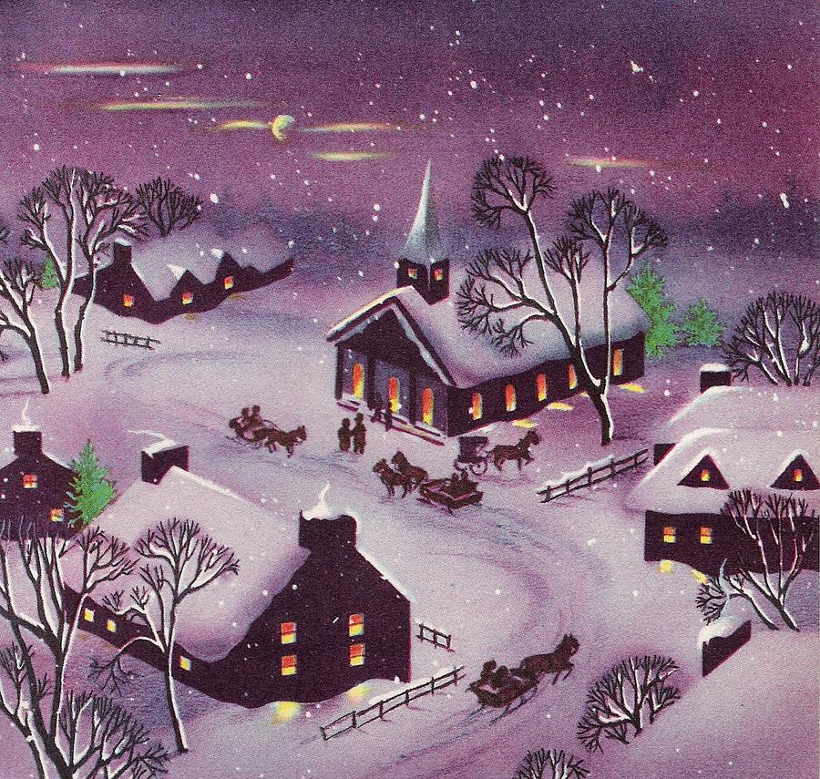 Christmas Illustration 771 - Vintage Christmas Cards - Christmas night ...