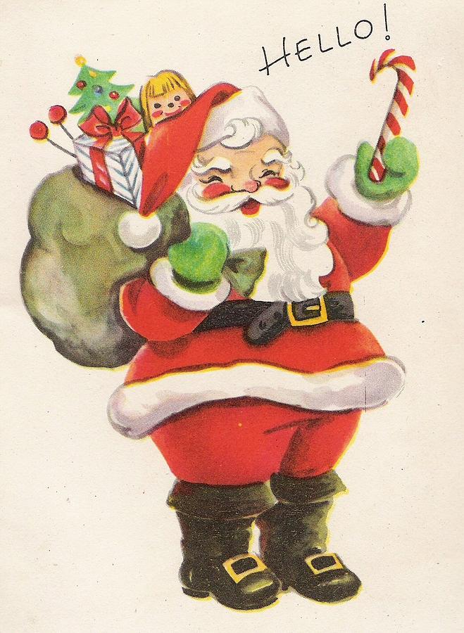 Vintage Retro Santa Claus Christmas Card Digital Download Printable ...