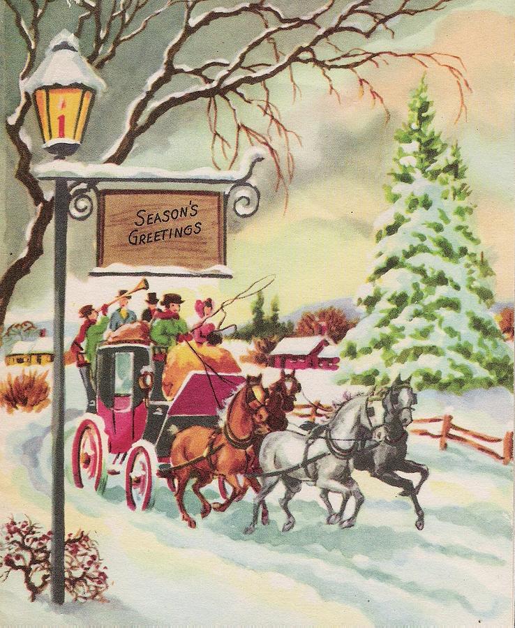 Victorian Trading Co Horse and Carriage in the Snow Christmas Card 10pkg 0F