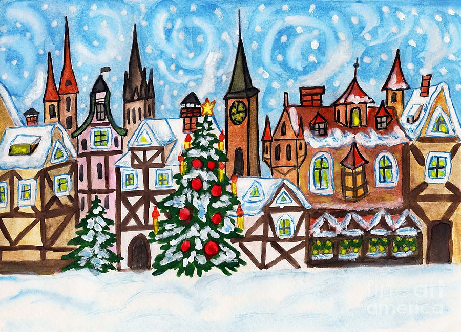Christmas in old European town Painting by Irina Afonskaya