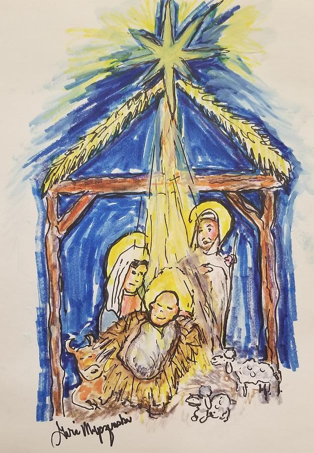 Christmas in the Manger Drawing by Geraldine Myszenski