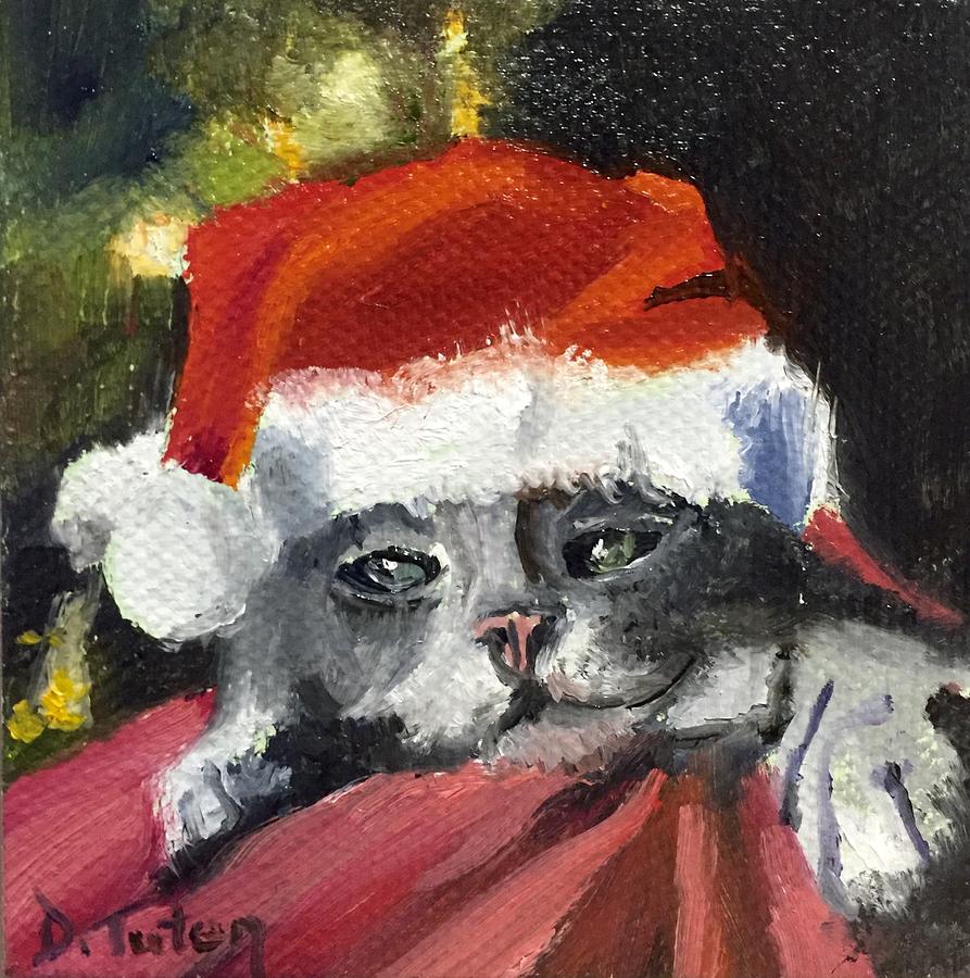 Christmas Kitten Painting by Donna Tuten