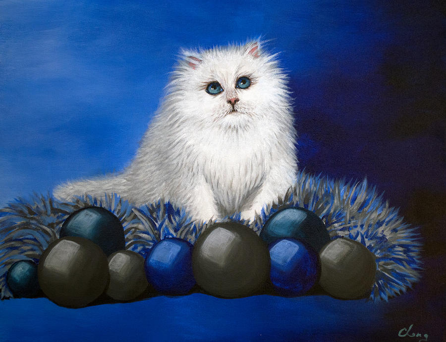 Animal Painting - A Kitten for Christmas by Long Studios
