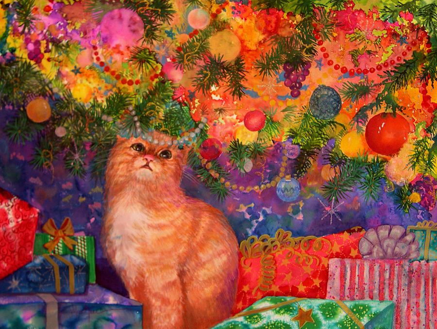 Kitty Painting - Christmas Kitty by Valerie Aune