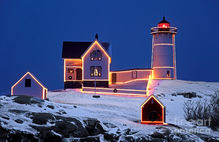 Christmas Light on the Nubble Lighthouse Photograph by Denis Tangney Jr ...