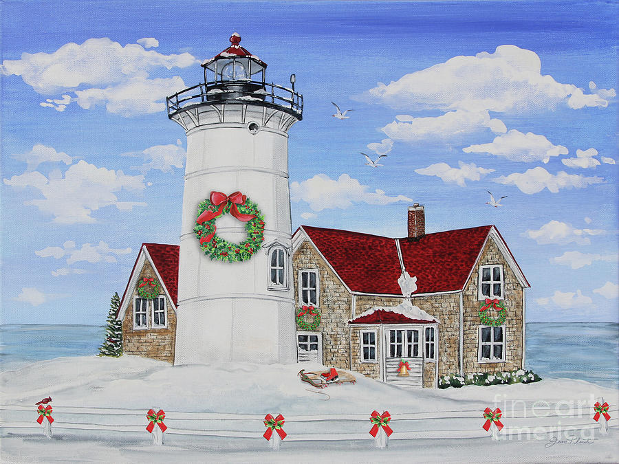 Christmas Lighthouse-JP3904 Painting by Jean Plout