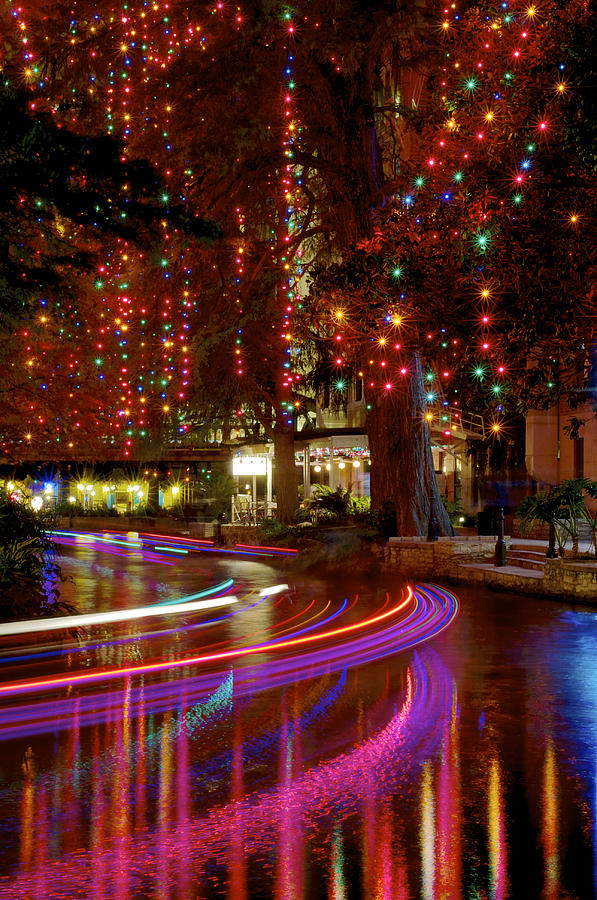 Christmas Lights Along The Riverwalk Photograph by Tom Blessum Pixels