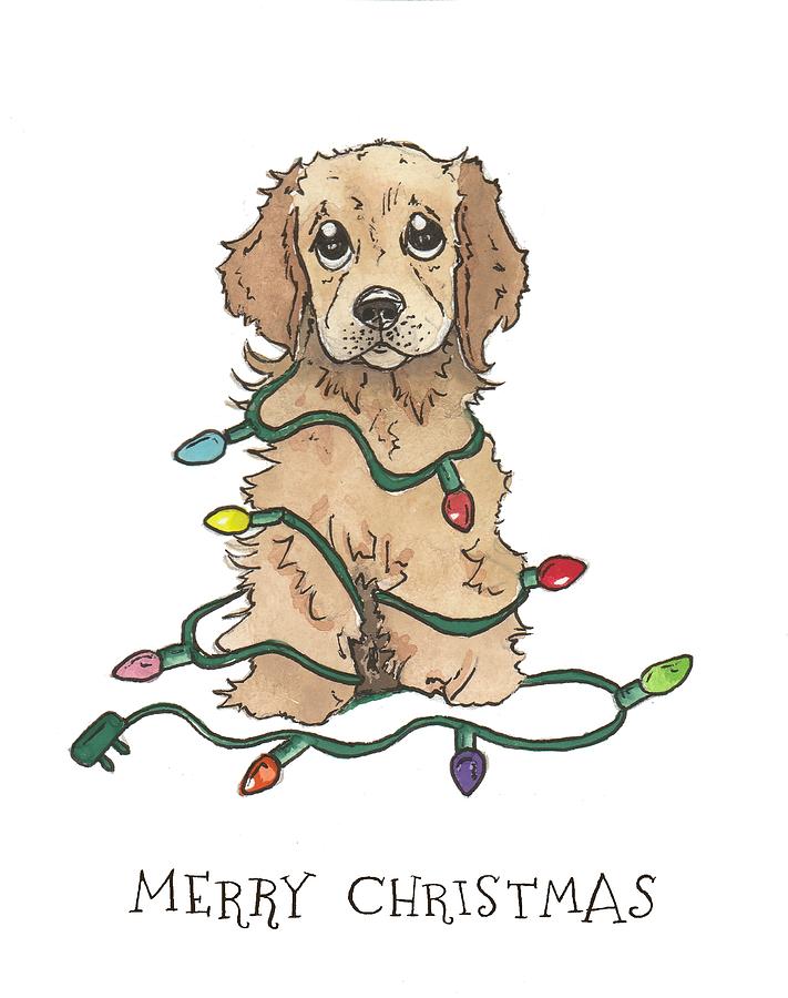 Christmas Lights Dog Painting by Katrina Davis