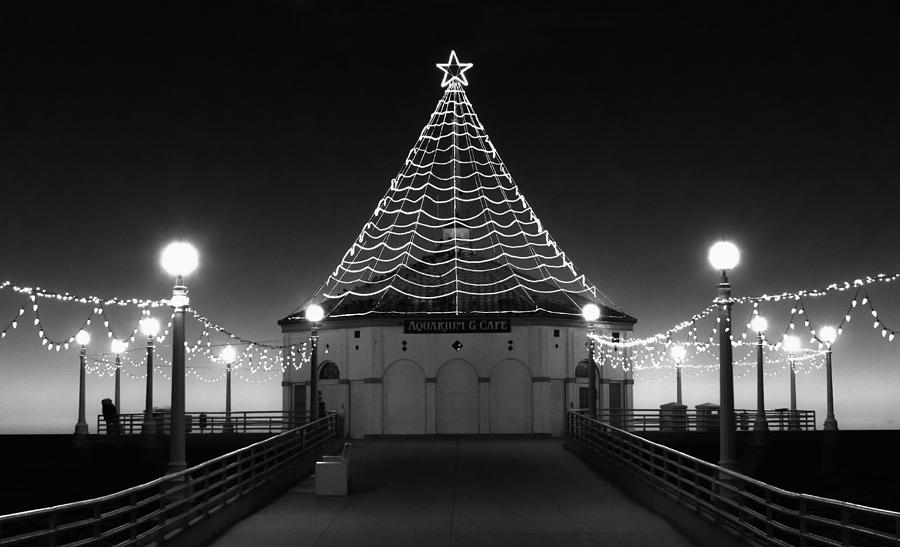 Christmas Lights on Manhattan Pier B and W Photograph by Michael Hope