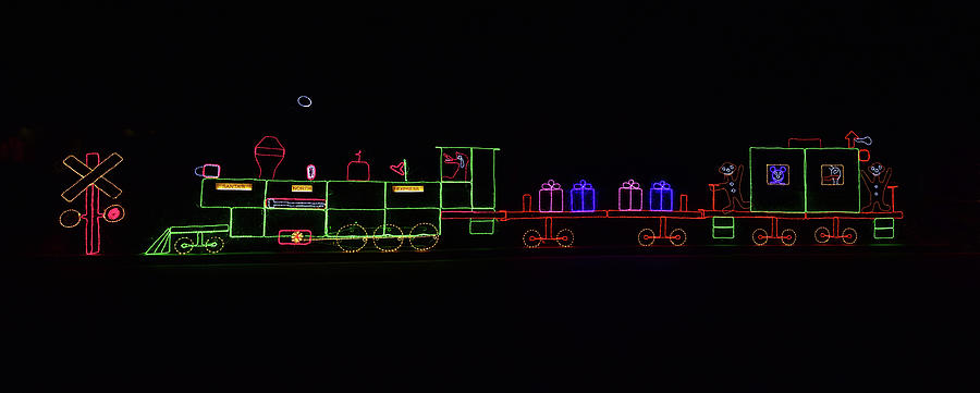 Christmas Lights Train Panorama Photograph by Linda Brody