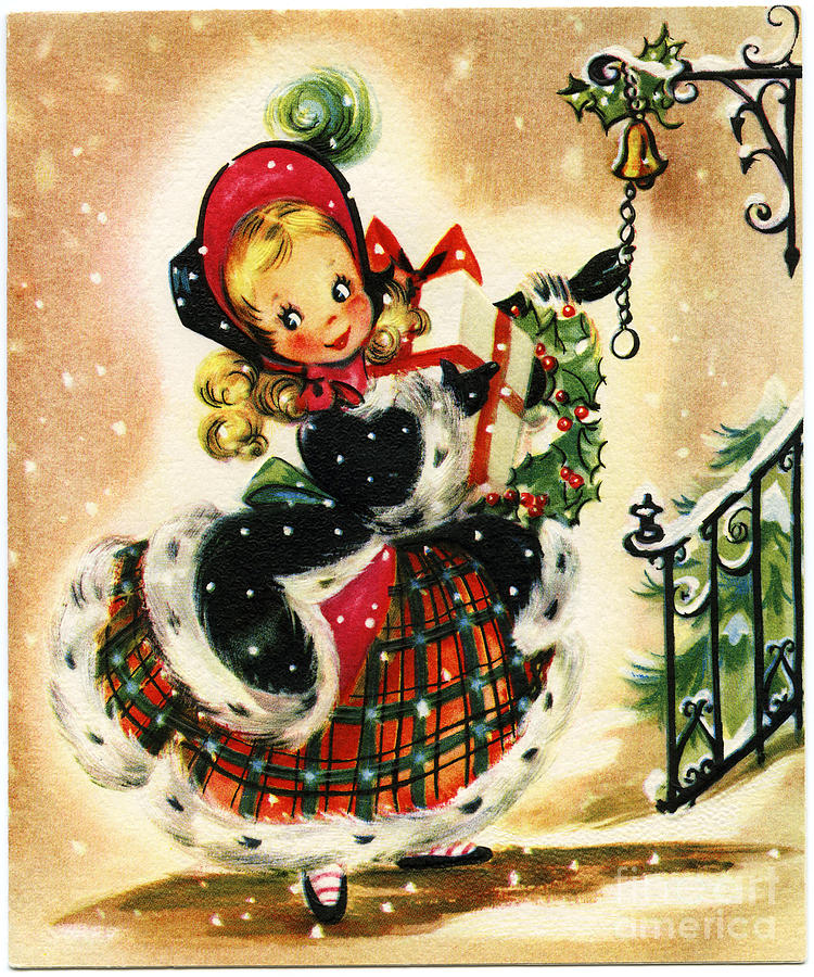 Christmas little girl victorian Painting by Vintage Collectables