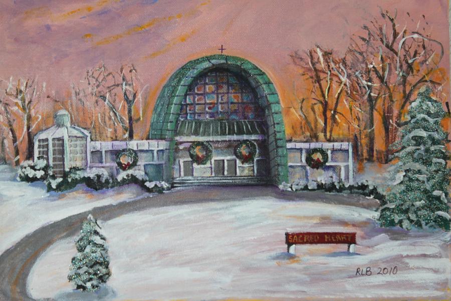 Winter Painting - Christmas Morning at Sacred Heart Church by Rita Brown