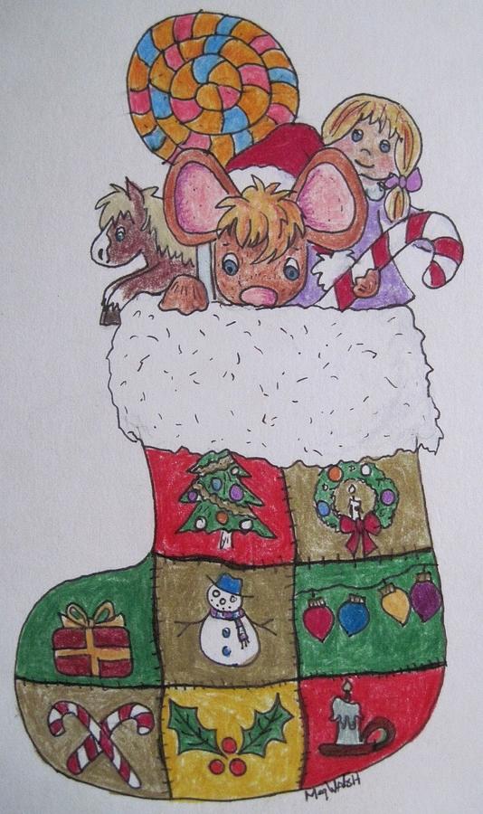 Christmas Mouse Drawing by Megan Walsh