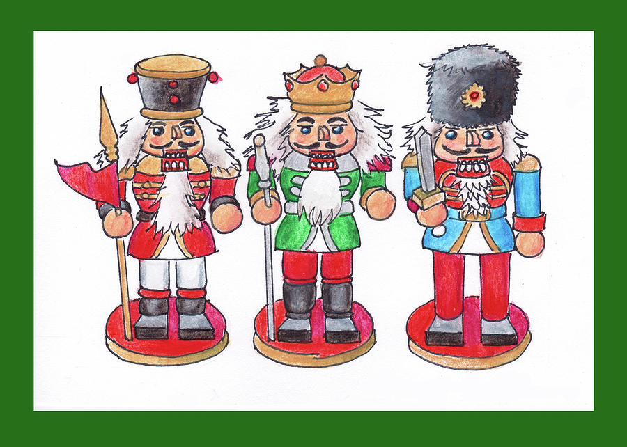 Nutcracker Mixed Media - Christmas Nutcrackers by Mary Helmreich