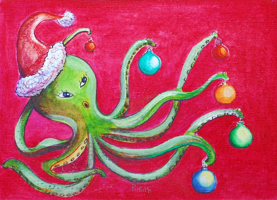 Christmas Octo Painting by Patricia Piffath