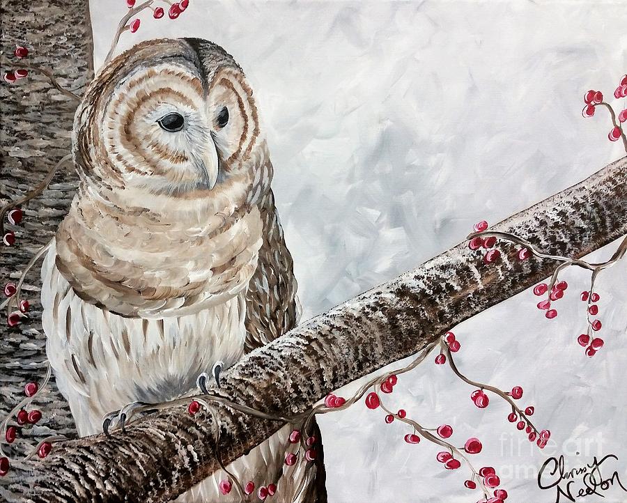 Owl Painting - Christmas Owl by Chrissy Neelon