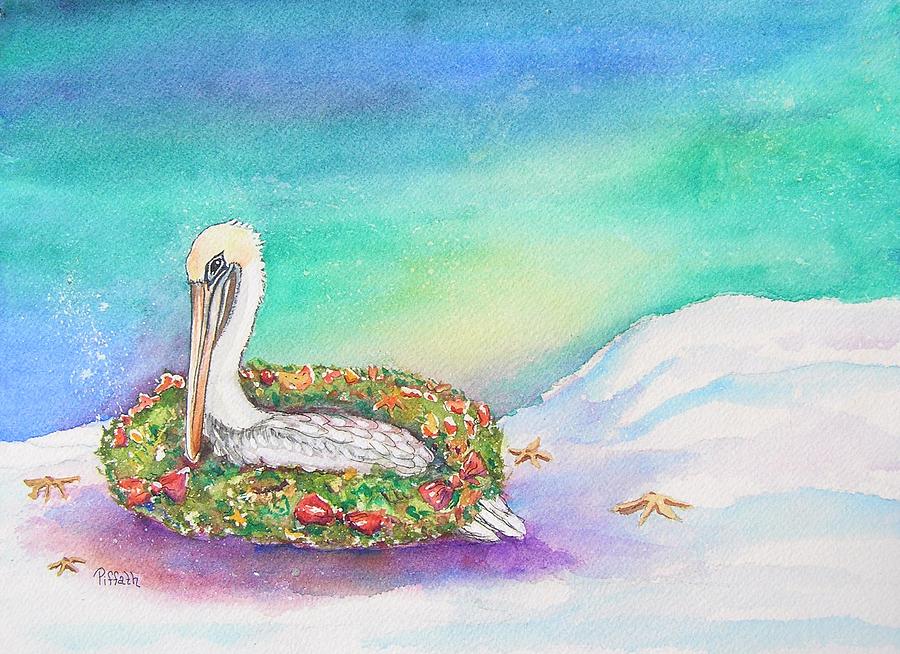 Christmas Pelican Painting by Patricia Piffath