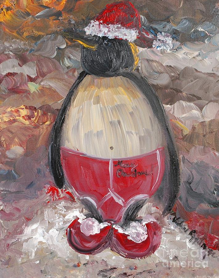 Christmas Penguin Painting by Nadine Rippelmeyer