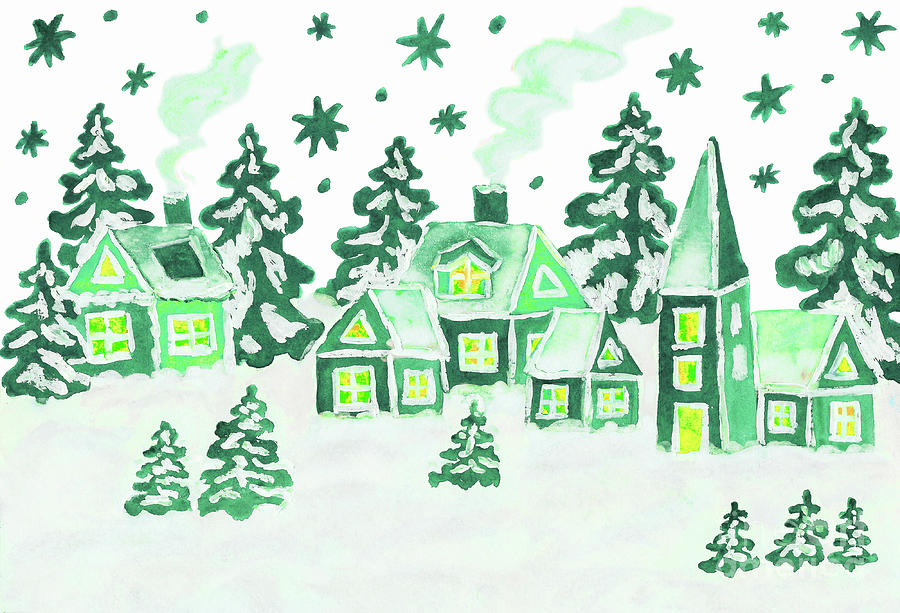 Christmas picture in green colours Painting by Irina Afonskaya