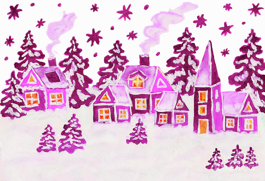 Christmas picture in pink colours Painting by Irina Afonskaya