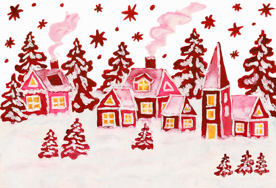 Christmas picture in raspberry pink colours Painting by Irina Afonskaya