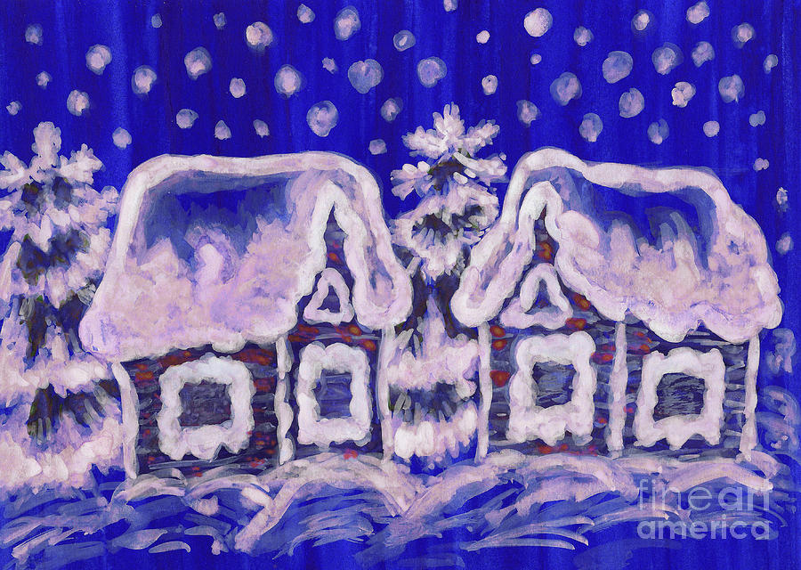 Christmas picture on blue background Painting by Irina Afonskaya