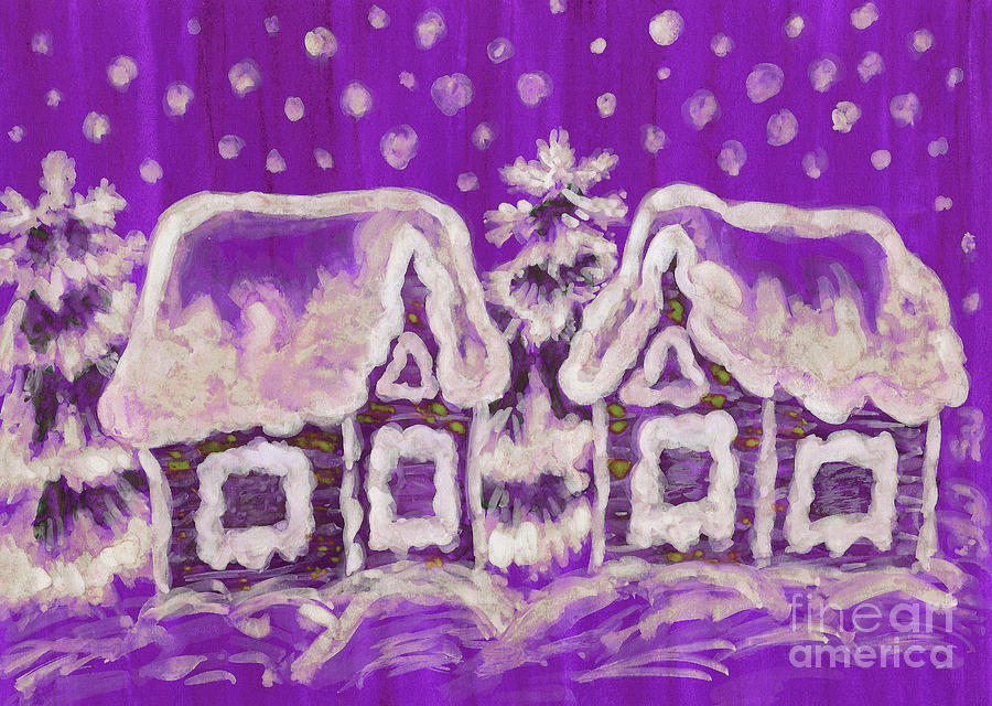 Christmas picture on purple background Painting by Irina Afonskaya