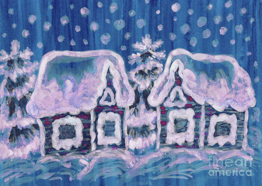Christmas picture onblue Painting by Irina Afonskaya