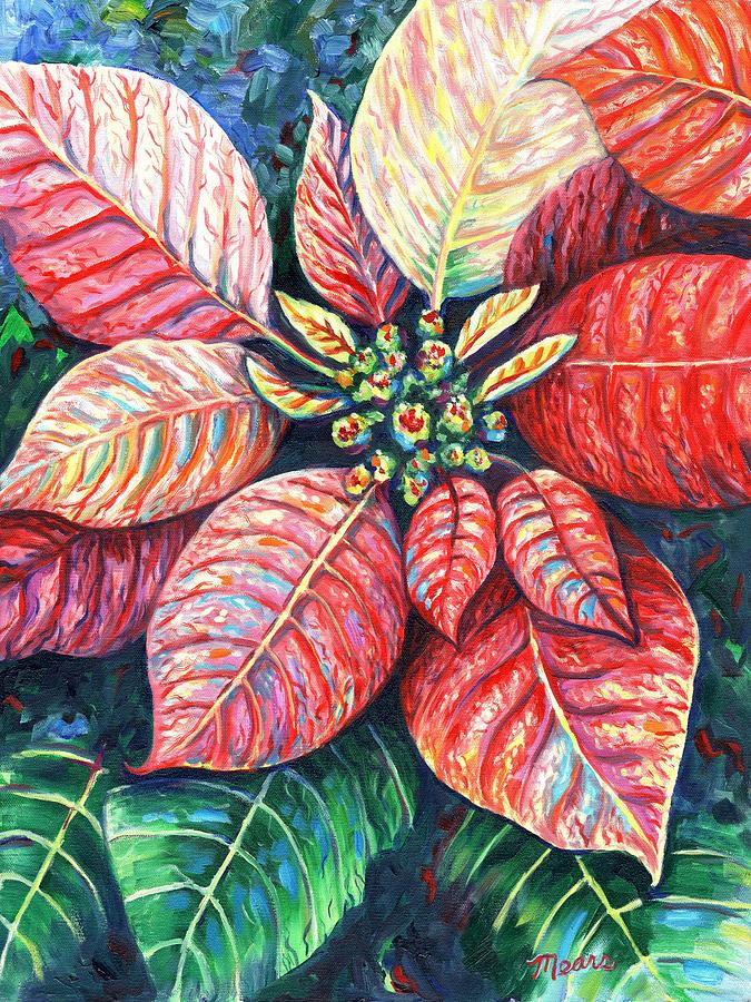 Christmas Flower Painting - Christmas Poinsettia panel one of two by Linda Mears